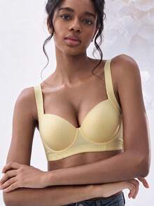 Women' S Solid Color Push Up Bra - Comfortable Fit, Full Coverage & Minimalist Design - Yellow - View 11