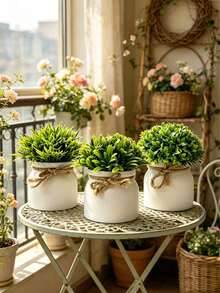 1/3Pcs Artificial Mini Potted Plants, Faux Small Greenery Bonsai, Fake Grass Shrub With White Plastic Pot, Realistic Desk Topiary Tiny Potted, Faux Green Bushes,Artificial Potted Plant For Shelf Window Sill Table Farmhouse Decor - Multicolor - View 6