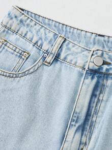 Whisplicity Women's Low Waist Solid Color Casual Minimalist Denim Mini Skirt, Summer - Light Wash - View 9