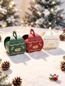 10pcs Festive Christmas Favor Boxes, Cute Curved Paper Gift Packaging With Bowknot Closure And Metallic Gold Lettering, Easy Assembly Holiday Boxes For Stocking Fillers, Winter Parties, Seasonal Giveaways And Family Celebrations - 5.5X5.5X6.5cm - View 6