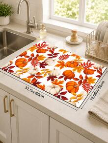 1pc, Dog & Pumpkin Pattern Diatomaceous Earth Kitchen Drain Mat, Absorbent Dish Drying Mat, Coffee Machine Mat, Dishwashing Mat, Sink Mat, Kitchen Countertop Protector, Suitable For Cups, Plates, Tableware & Kitchen Decor - Multicolor - View 10