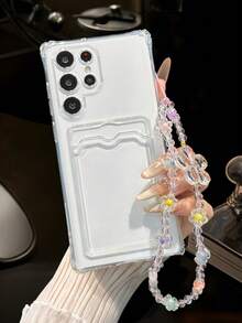 Card Holder Transparent Solid Color With Chain Accessory Compatible With IPhone 16, 17, 15, 78p, XR, 78GES2max, P15 Pro Max, P14, P13, P12, P11, Apple , Phone Case, Thick Anti-Drop TPU Soft Shell Protective Cover - Multicolor - View 2