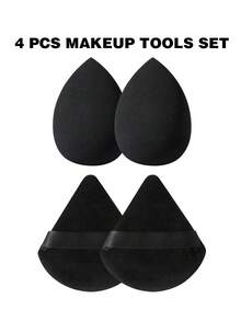 43Pcs/4pcs Black Makeup Brush Set Makeup Brushes Cosmetic Sponges Triangle Powder Puffs Finger Puffs Brush Cleaner Bowl Cosmetic Storage Bag Complete Makeup Tool Kit For Beginners - Black - View 9