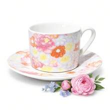 260ml Gentle Floral Ceramic Cup And Saucer Set, Vintage Embossed Flower Coffee Cup, Breakfast Milk Tea Cup, Elegant Women's Tableware Gift - Orange - View 10