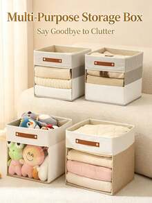 1Pc Foldable Fabric Storage Bin, Non-Woven Visible Clothes Organizer Box, For Closet Bedroom Sundries Arrangement, Household Home Storage Container Christmas Decoration Items Storage Foldable Clothing Storage Box Winter Essentials Christmas - Multicolor - View 6
