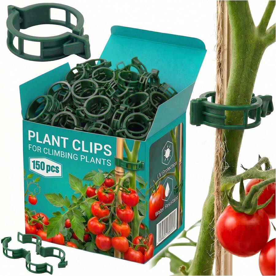 Plant Support Clips 150 Pcs For Stems And Growing Shoots, Green PP And HDPE Snap Fasteners For Tomatoes, Easy Tool Free Attachment To Strings Stakes And Garden Supports, Reusable Moisture Resistant Design Ideal For Garden Plants - A - View 1
