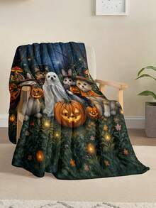 1pc Soft And Comfortable Halloween Flannel Blanket, 2D Printed Blanket For Office Nap, Sofa And Bed Decor, Outdoor Camping Leisure Blanket, Suitable As Gift For Family And Friends - Multicolor - View 3