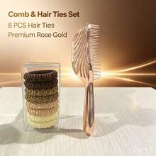 Curved Hollow Breathable Hair Comb + 8 Natural Color Hair Ties, Women's Hair Accessories Set - Rose Gold - View 8