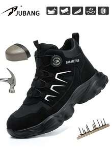 Men's High-Top Work Boots With Rotary Quick-Lace, Steel Toe Anti-Crush, Durable Construction Industrial Protective Sports Shoes (Runs Half Size Small) - Black - View 9