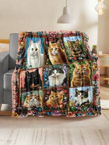 Soft & Comfortable 280gsm Blanket, Animal & Floral Print Pattern, Outdoor Camping Leisure Blanket, Multi-Purpose Blanket For Sofa, Bed And More, Suitable For Home, Picnic, Travel, All Seasons Comfort, Modern Style, Polyester, Machine Washable - Multicolor - View 3