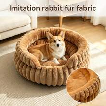Round Cat Bed With Notch, Warm And Breathable, Fluffy And Soft, Suitable For All Seasons, Solid Color, Small Pet Bed/Cat Bed, Winter Warm Pet Bed. Cat Bed, Dog Bed - Multicolor - View 2