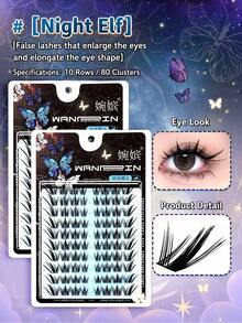 WANPIN WAN PIN Dark Elf 10 Rows 80 Clusters False Eyelashes, Natural Lightweight Cluster Lashes, Easy To Wear, Suitable For Beginners, Comfortable Segmented Eyelashes - C - View 6