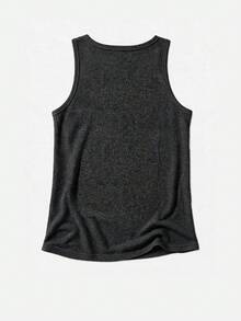 Tank Top Leher Bulat Motif Leopard & Bintang, Kasual Musim Panas - Dark Grey - View 4