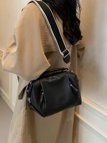 Extremely Simple And Elegant Versatile Fashionable Texture Shoulder Bag, Detachable Shoulder Strap, Multiple Zippered Pockets, Suitable For Commuting - Black - View 4