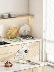 1PC/8PCSMulti-Function Kitchen Pot Lid Holder With Drain Tray, Countertop Utensil Rest Rack, Detachable Drainage Base For Water Collection, Space-Saving Organizer For Pot Lids, Spatulas, Chopsticks, Practical Kitchen Counter Storage Accessory - Multicolor - View 11