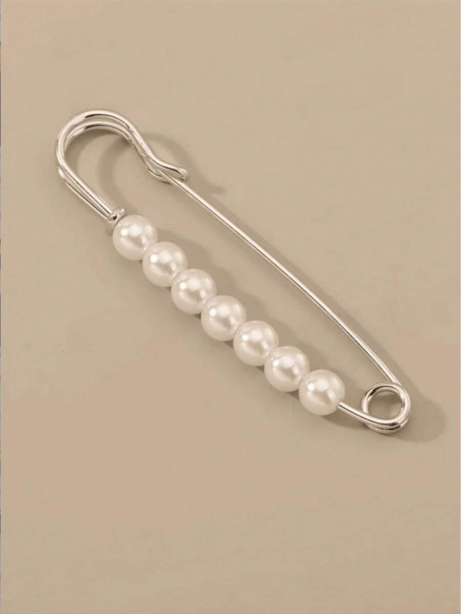 1pc Alloy Pearl Brooch, Suitable For Matching With Dresses - Silver - View 1