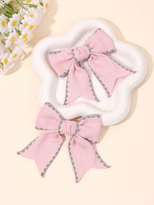 2 Peças Presilhas de Cabelo com Laço Rosa para Meninas, Acessórios de Cabelo de Cor Sólida em Tecido para Meninas, Acessórios de Cabelo da Moda de Outono para Meninas, Presentes para Festa - Rosa chiclete - Visão 2