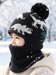 Children's Ear Protection Hat Winter Thermal Lined Thickened Baby Scarf Integrated Hat Unisex Windproof Warm Knitted Knitted Hat - Dinosaur  With Hood - View 14