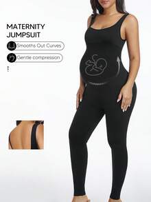 Women Maternity Shapewear Jumpsuit, Pregnancy Compression High Stretch Bodysuit ,Full Length Leggings For Tummy Control & Comfort - Black - View 1