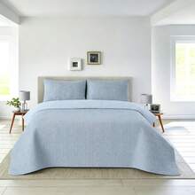 Polyester Quilted Bedspread And Pillowcase Set, Soft And Durable Bedroom Bedding Coverlet, Available In Multiple Sizes And Colors - Blue - View 1