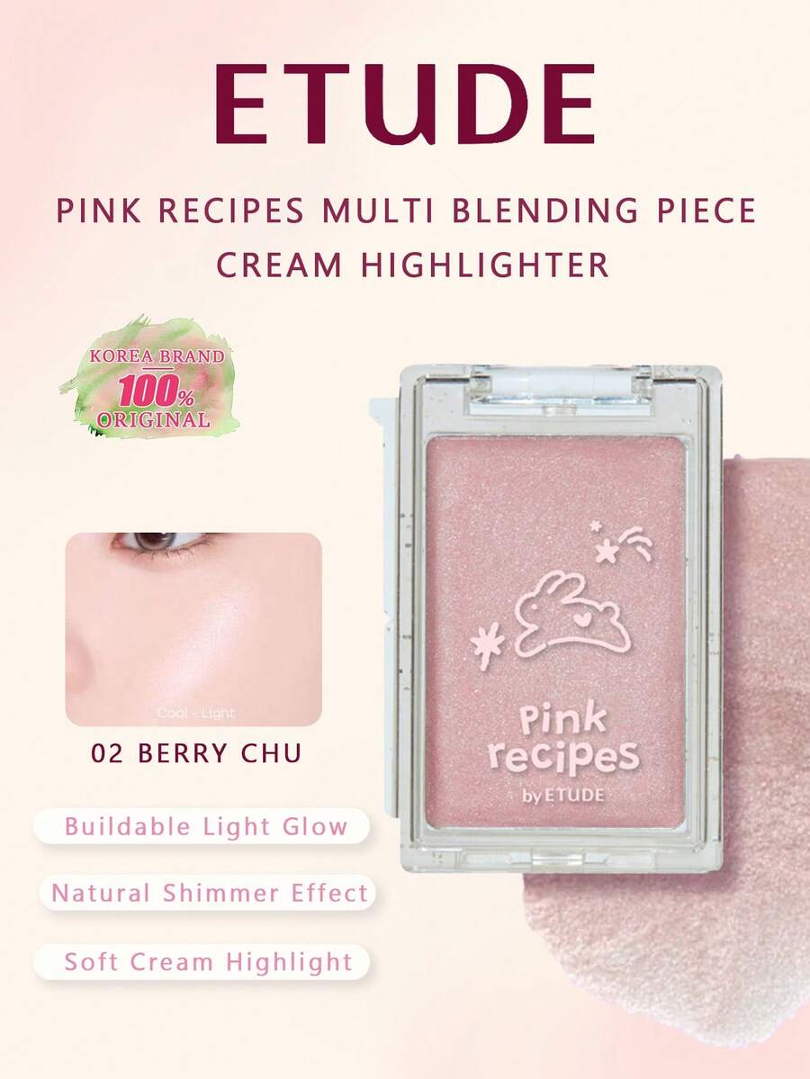 ETUDE Pink Recipes Multi-Function Cream Highlighter 01 Do It Chu, Highlighter Tekstur Krim, Kilau Alami, Kilau yang Dapat Dilapisi, Mencerahkan Kulit, Melembapkan, Ringan, Mudah Dibaurkan, Cocok untuk Pemula, Kecantikan Korea, Olive Young, Hadiah