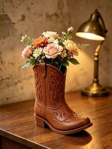 Western Cowboy Boot Shaped Pencil Holder, Handmade Vintage Desktop Storage Organizer, Country Style Desktop Decor Container, Suitable For Home, Office, School, Cute Holiday Gift, Perfect For Western Theme Decor - Multicolor - View 1