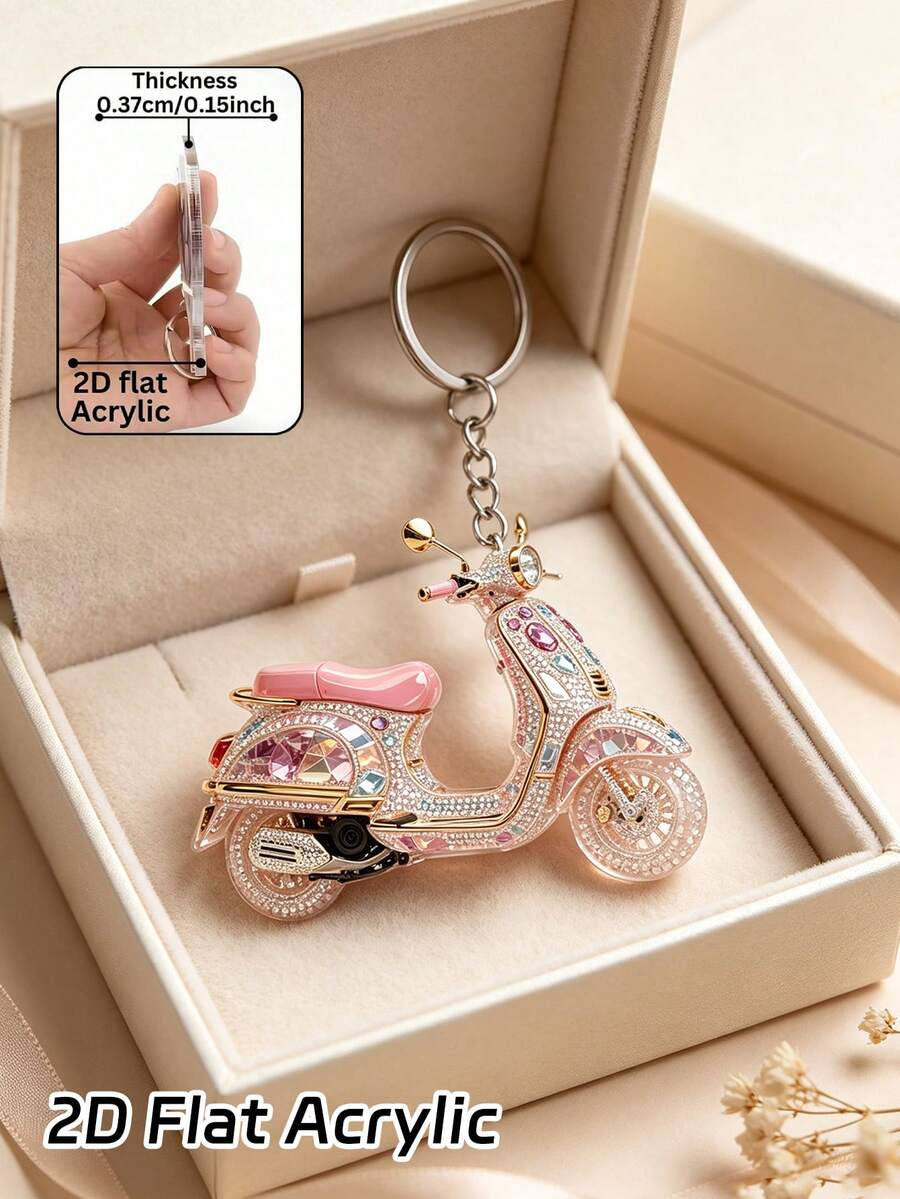 2D Acrylic Shiny Motorcycle-Shaped Keychain, Electric Vehicle Pattern Bag Charm, Daily Decorative Gift, Suitable For Backpack, Wallet, Phone, Earphone, Car Charm, Unique Birthday Gift, Party Gift, Back To School Gift, Teacher's Day Gift, Halloween Christmas Gift - Multicolor - View 1