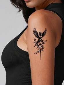 30pcs Black Waterproof Tattoo Stickers, Temporary Tattoo Stickers With, Skull, Lion, Tiger Small Patterns, Suitable For Hands And Bodies Men And Women Decor - Black - View 7