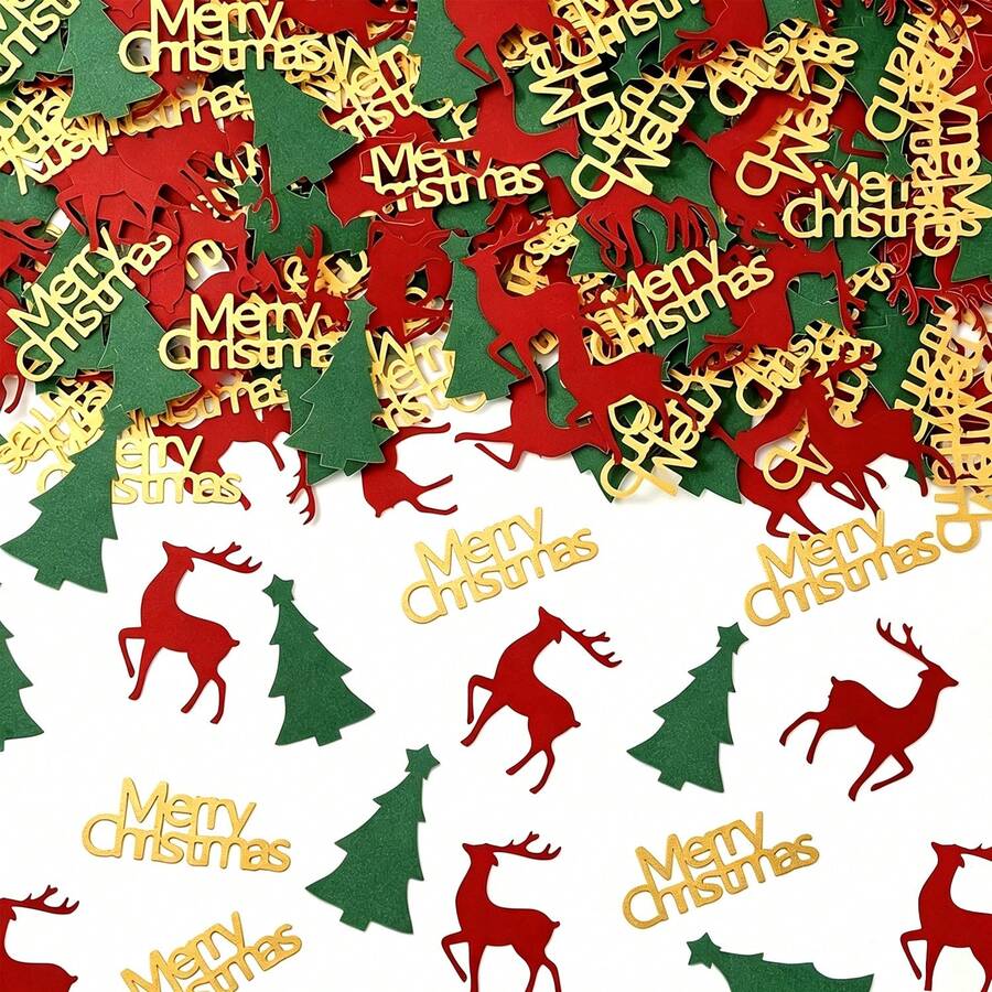 100pcs Merry Christmas Christmas Tree & Reindeer Desktop Decoration Colorful Confetti, Suitable For Christmas, Winter Fairy Tale Decor, Holiday Table Setting, New Year, Christmas Confetti - Merry Christmas Confetti - View 1