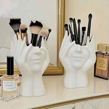 1pc High-End Creative Human Body Art Makeup Brush Holder, Decorative Desktop Pen Holder, Multi-Functional Makeup Tool Storage Box, Large Capacity Beauty Storage Container For Vanity And Bathroom - Face-shaped Storage Box - View 8