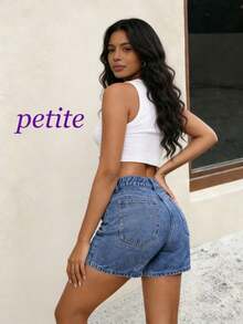 Petite Women's Washed Blue Non Elastic Denim Shorts - Baby Blue - View 2