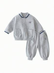 mini bala New Autumn Winter Unisex Toddler 2‑Piece Daycare Set Soft Flexible Top Cuffed Pants For School - Light Gray - View 1