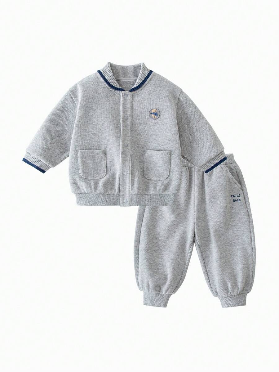 mini bala New Autumn Winter Unisex Toddler 2‑Piece Daycare Set Soft Flexible Top Cuffed Pants For School - Light Gray - View 1