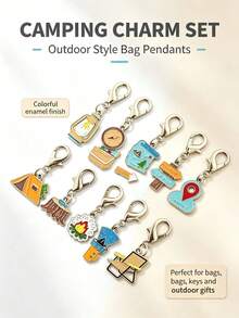 6pcs/12pcs Cartoon 2D Flat Outdoor Camping Keychains, Compass Key Fobs, Tent Key Chains, Suitable For Backpack Charms, Daily Bag Decoration, Holiday Party Gifts, Back To School Gifts, Women's Keychains, Car Keychains, Keychain Making Materials, Men's Keychains, Backpack Pendant Keychains, Keychains, Keychain Charms, Keychain Coin Purses, Bulk Keychains, Keychain Sets, Keychain Accessories - Multicolor - View 3