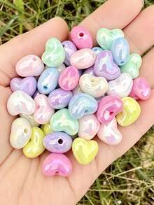 13mm Aurora AB Heart-Shaped Acrylic Beads, Large Hole Spacer Beads, Suitable For DIY Bracelets, Phone Charms, Keychains And Jewelry Making Materials - Multicolor - View 2