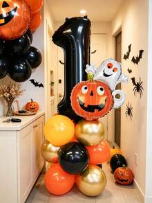 Set Of 23 Whimsical Black Number Pumpkin Ghost Balloons In Black, Orange, And Gold; DIY Balloon Arch Kit For Photo Props; Perfect For Halloween, First Birthdays, Baptisms And Confirmations, Children's Parties, And Fall Holiday Decorations - View 5