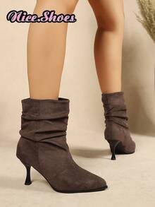 26 Nouvelles bottines d'automne minimalistes à talons fins froncés, style décontracté chic convenant pour le shopping, le port en rue, les sorties quotidiennes, bottines noires pour femmes multicolores, bottines marron, bottines bordeaux - Marron - Voir 5