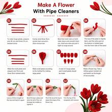 574 Pcs Red Pipe Cleaners Craft Set, 4 Assorted Color Pipe Cleaners Bulk,400Pcs Chenille Stems For DIY Flower Making Kit With 20Pcs Floral Stems, 2Pcs Gardening Tape, 150Pcs Stamen, 1Pc Ribbon,1Pc Tutorial For DIY Bouquet Gift - Red - View 5