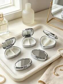 Oval Portable Pill Box, Mini Metal Storage Box, Dual Compartment Portable Pill Box, Suitable For Storing Pills And Jewelry; Ideal For Daily Carrying Of Medications And Vitamins, A Must-Have For Healthcare Professionals. - Multicolor - View 3