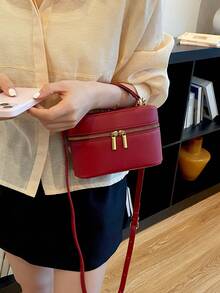 女款時尚單肩斜挎包，休閒百搭小方型手提包，適合外出、旅行、購物 - 紅色 - 查看 4