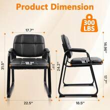 Waiting Room Guest Chair With Bonded Leather Padded Arm Rest For Office Reception And Conference Desk Black With Sled Base 2 Pack - Inky - View 4