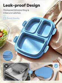 Meoky Stainless Steel 3-Compartment Leak-Proof Metal Lunch Box, Durable And Dishwasher , Suitable For Children And Adults, Ideal For School, Office And Outdoor Dining - Blue - View 4