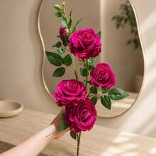 Haste Spray Rosa Colombiana Realista Artificial 118cm - Rubi - Visão 5