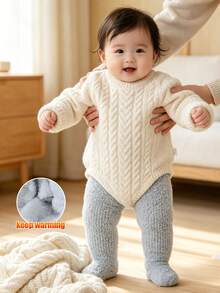 1pc Baby Thickened Thermal Lined Tights, Solid Color, Warm And Comfortable, Suitable For Winter, Below 5°C - Multicolor - View 16