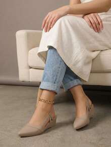 Sandal Wedges Ujung Lancip Wanita, Nyaman dan Anti Selip untuk Pemakaian Sehari-hari - Aprikot - View 4
