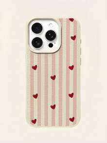1pc White Matte Minimalist Lens Protection Striped Small Red Heart Pattern Phone Case, Personalized Compatible With IPhone 16 Pro Max/17/16/15/14 Plus/13/12/11/Air, Series - Multicolor - View 4