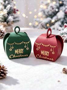 10pcs Festive Christmas Favor Boxes, Cute Curved Paper Gift Packaging With Bowknot Closure And Metallic Gold Lettering, Easy Assembly Holiday Boxes For Stocking Fillers, Winter Parties, Seasonal Giveaways And Family Celebrations - 5.5X5.5X6.5cm - View 5