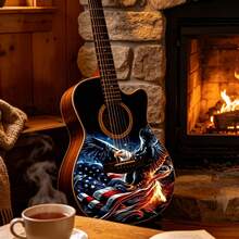 1pc Eagle Pattern Personalized Guitar Body Protector Sticker, Creative DIY Decal, Waterproof Self-Adhesive Wear-Resistant, Universal Modification Decoration Sticker For Acoustic Guitar, Electric Guitar, Ukulele - Black - View 1