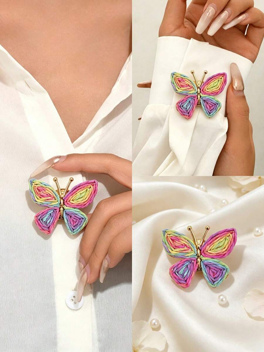 1pc Fashion Elegant Sexy Exaggerated Geometric Matte Gold Comma French Shirt Cufflinks & Collar Clips, Women's Premium Accessories Suitable For Party, Business, Evening Dinner, Daily Wear, Multi-Scenario Use, New Flower-Shaped Inlaid Gemstone, Baroque Irregular Pearl, Multi-Color Raffia Butterfly And More Styles Available, Suitable For Buttons With Diameter Within 1.5cm And 1.2cm - Multicolor - View 1