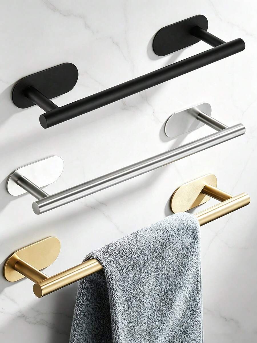 Baofeng Self-Adhesive Towel Rack For Bathroom, Bathroom Towel Rack, Wall-Mounted Towel Bar, Drill-Free Towel Bar, Silver/Black/Gold Towel Bar, Towel Hook, Shower Towel Rack, Bathroom/Kitchen Accessories, Towel Storage, Bathroom Decor, Storage & Organization, Room Decor - Multicolor - View 1